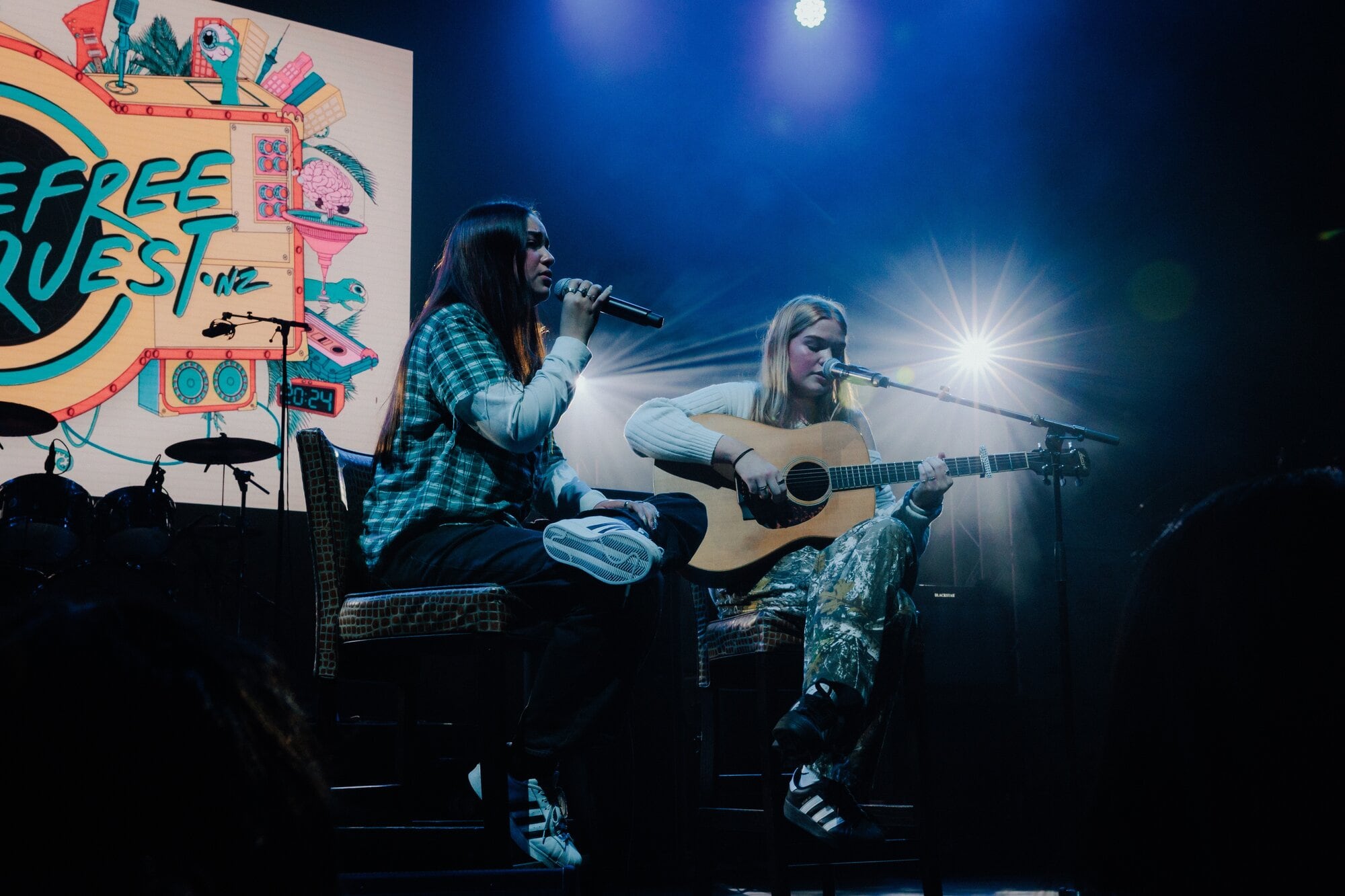 Aisha and Bebe performing at 2024 Smokefreerockquest event. Photo / Chontalle Musson