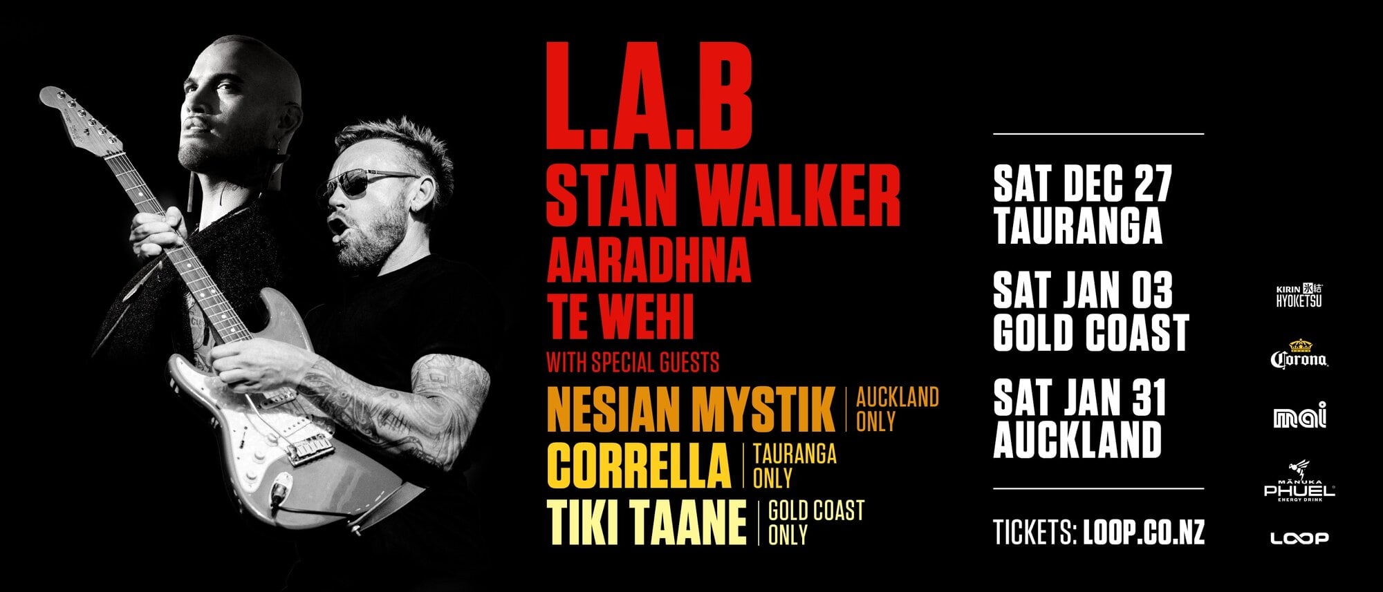 The poster for the L.A.B and Stan Walker summer tour.