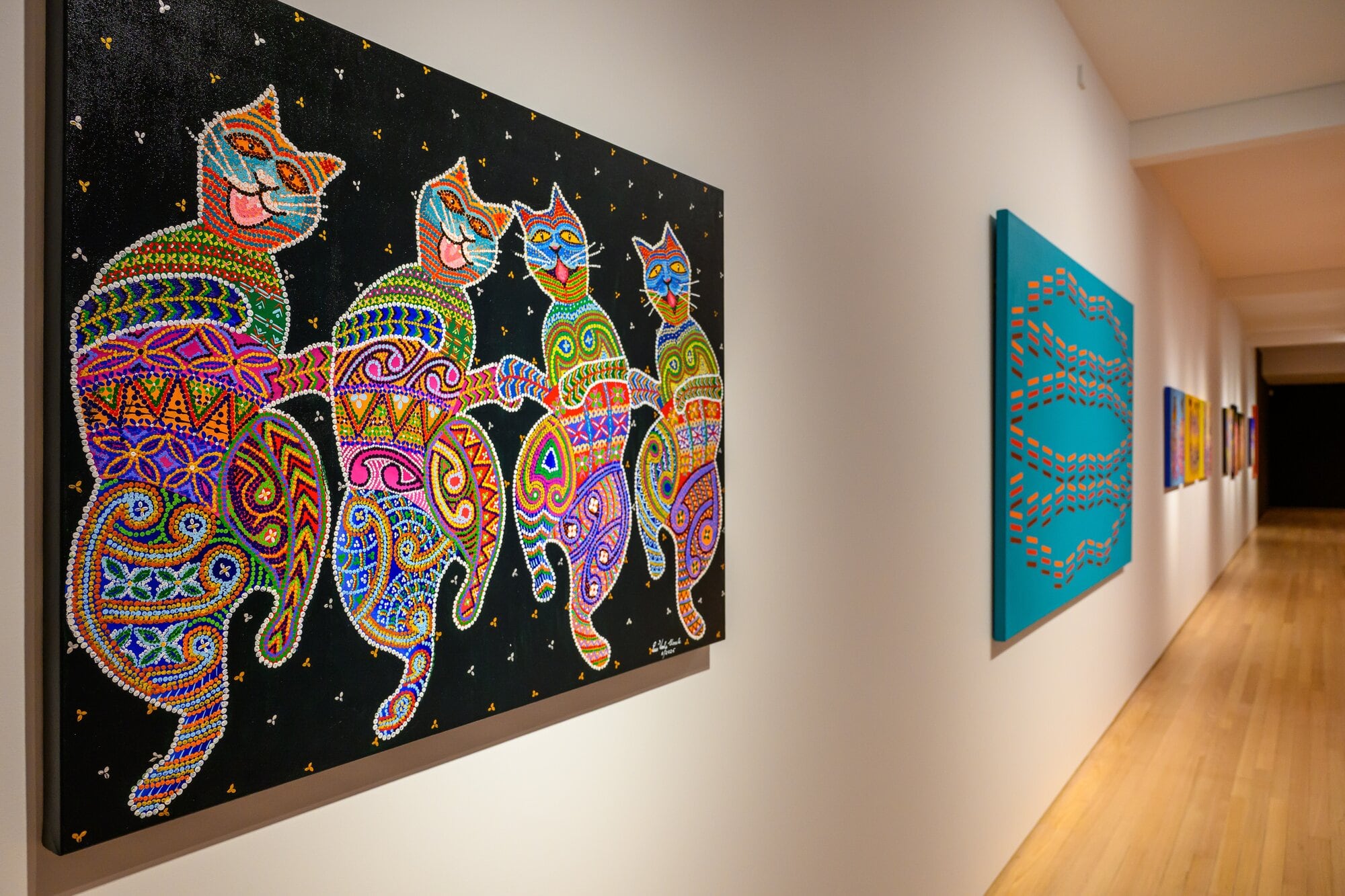 The Lanu Mamanu – Colourful Patterns exhibition upstairs at Toi Tauranga Art Gallery has works by mother and daughter Samoan artists Pusi Urale and Vaimaila Urale. Photo / David Hall.