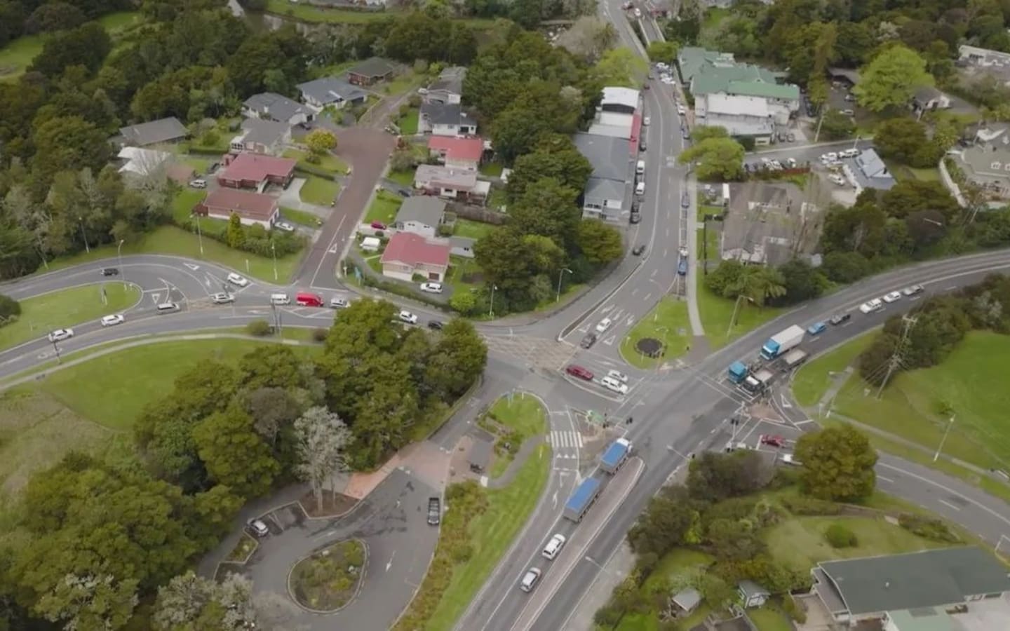 Aerial view of Warkworth’s notorious Hill Street intersection. Photo / Auckland Transport