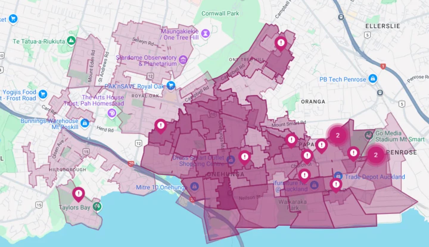 The internet outages affected Māngere Bridge and Onehunga in Auckland.
