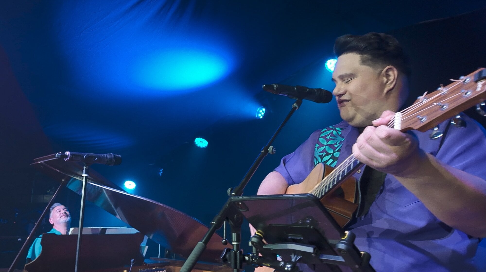 Jason Te Mete on piano, and Rutene Spoone, of Battle Chorus. Photo / Supplied