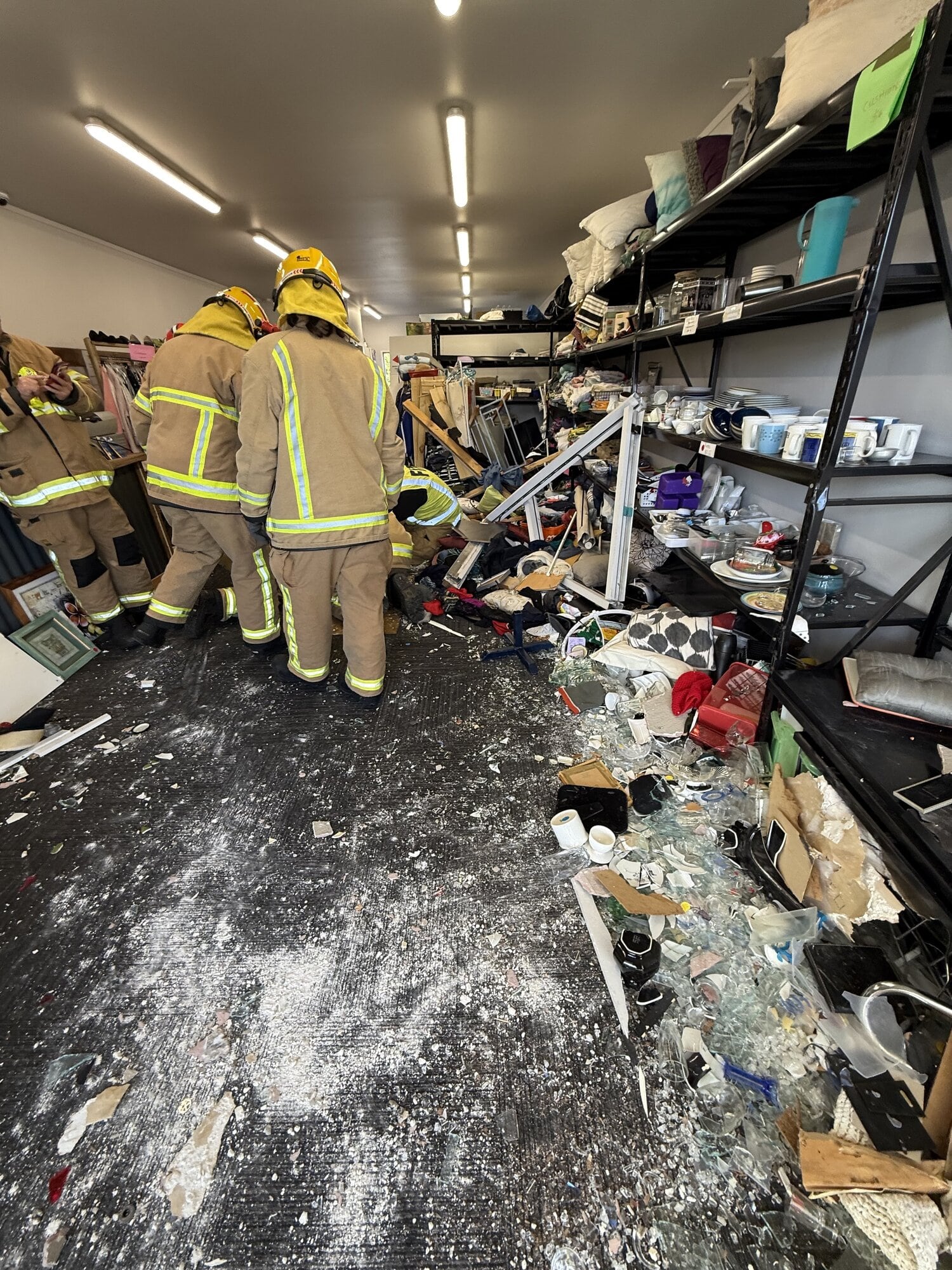 The shop damage after the vehicle was extracted. Photo / Supplied