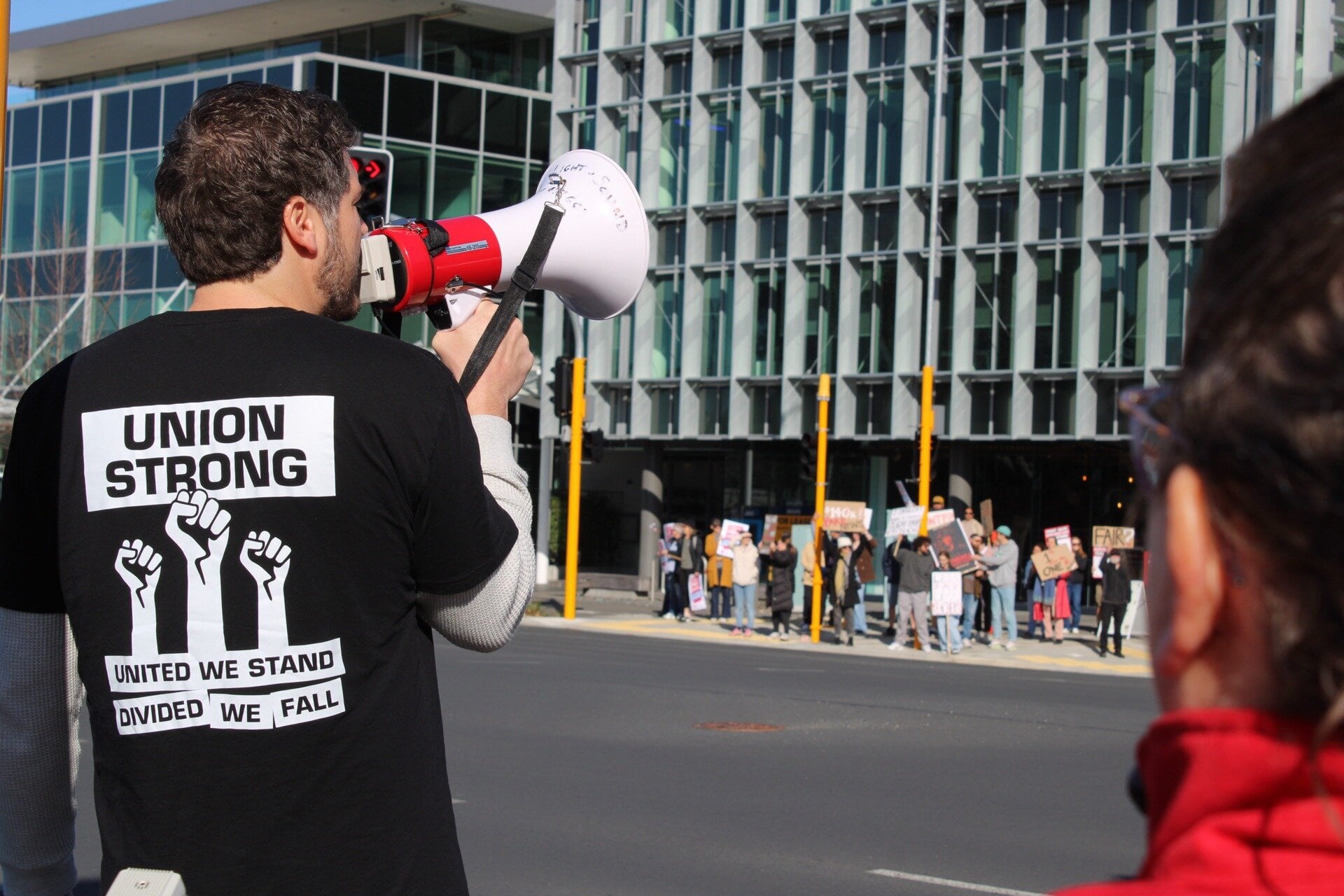 Sam Oldman at the Western Bay of Plenty PPTA strike in Tauranga. Photo / Ayla Yeoman