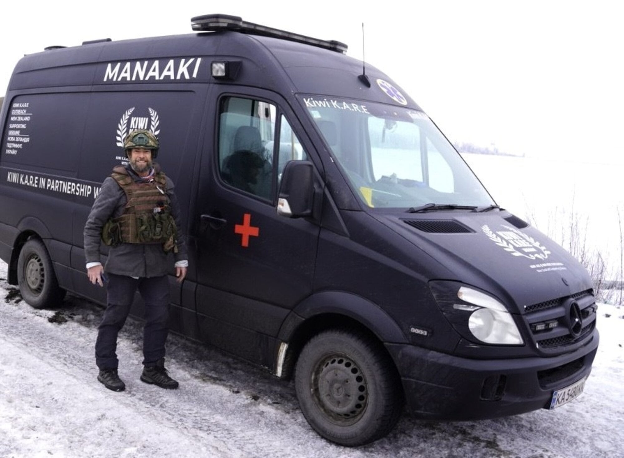  Kiwi K.A.R.E senior team leader Richie Andrew operating in the Donetsk region in Ukraine.