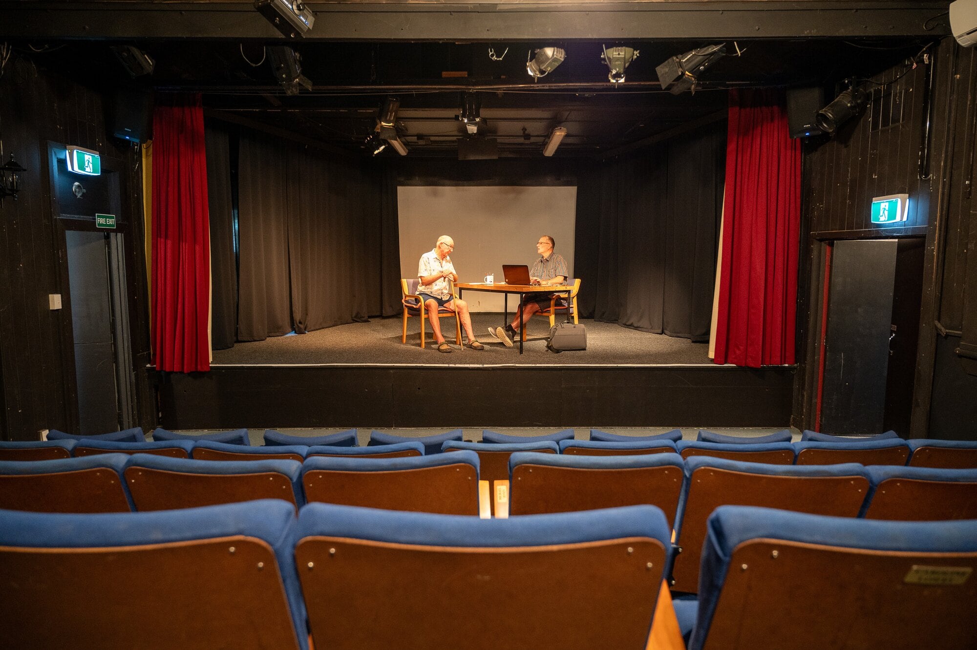 Dick Brown as Mr Adams is sorely testing the patience of Dr Robertson, played by Gordon Cliff in ‘Next’ written by Dolly Varden-Chambers. Photo/David Hall.