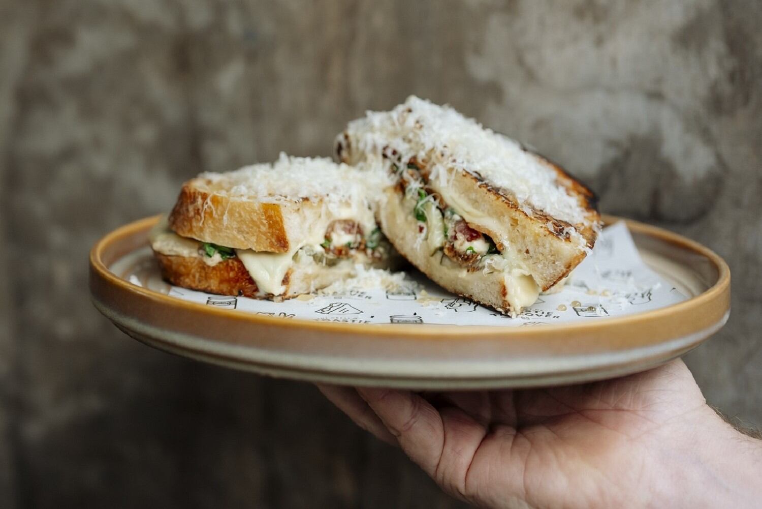 Okere Falls Store's 2025 entry in the Great NZ Toastie Takeover 2024, chef Rich Johns' ‘Figgy In The Middle’. Photo / Supplied