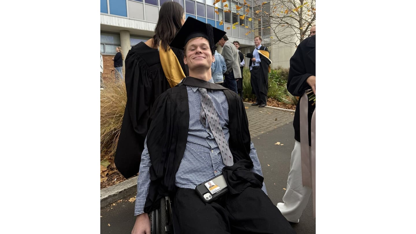 Flynn Mitchell says his lowest moment was when the motor on his wheelchair seized and he was stuck in a dangerous snowstorm. Photo / Supplied