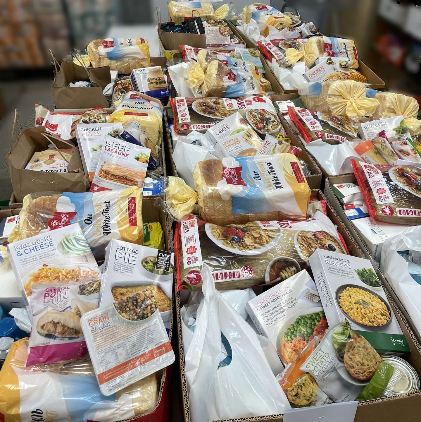 Food parcels that are given to those in need at the Waikato Women's Refuge. Photo / Melanie King