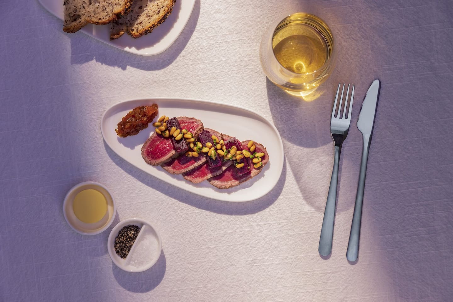 The seared venison with golden-kūmara chutney. Photo / Air New Zealand