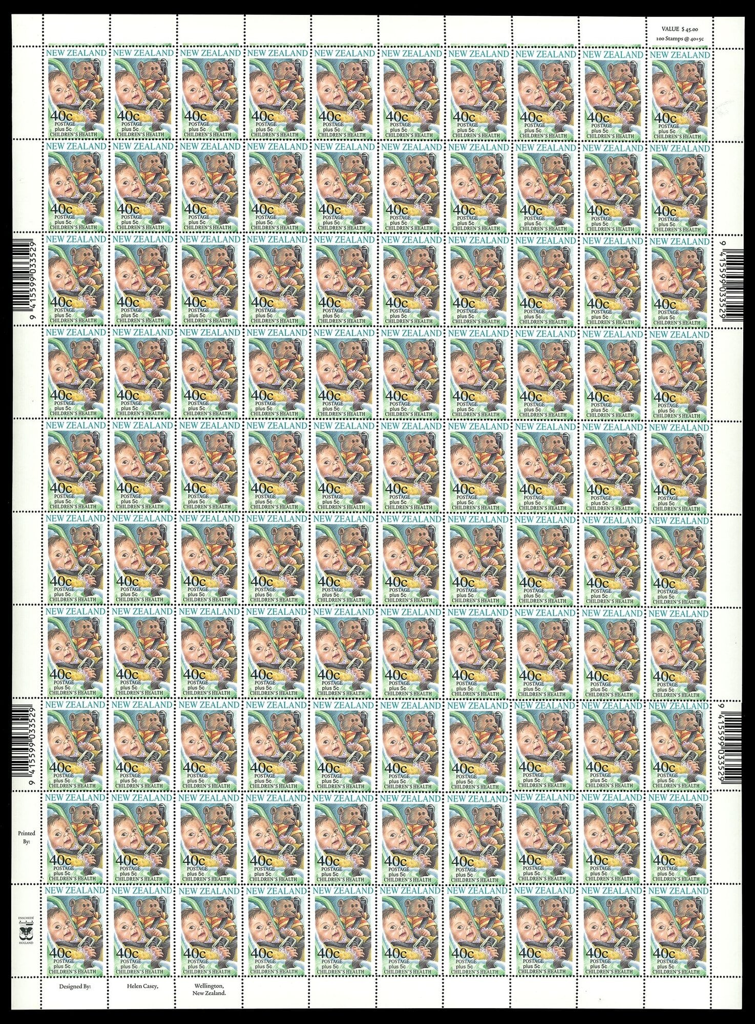  A unique sheet of “Teddy Bear” health stamps issued in error in 1996, estimated at $50,000. Photo / supplied