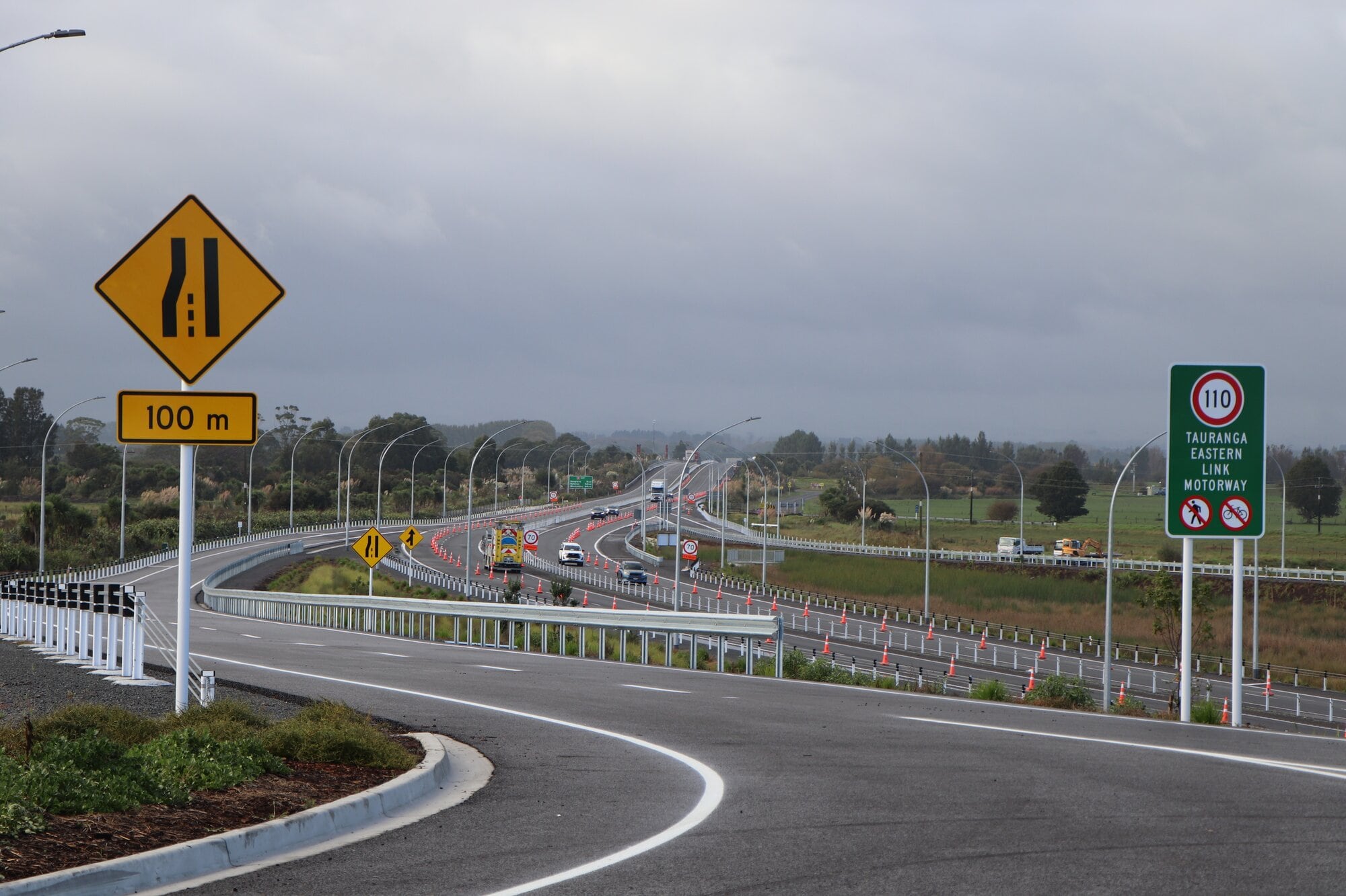 Construction of the interchange started in July 2022. It includes an overbridge across the TEL, on and off-ramps, and connections to The Sands Avenue and Te Okuroa Drive. Photo / Ayla Yeoman