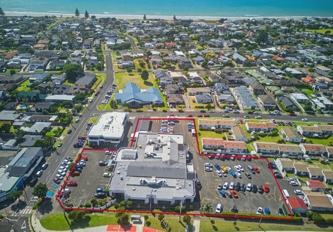 The Mount Maunganui RSA property to be sold is outlined in red. The neighbouring medical centre and veterans' village are not included in the sale.