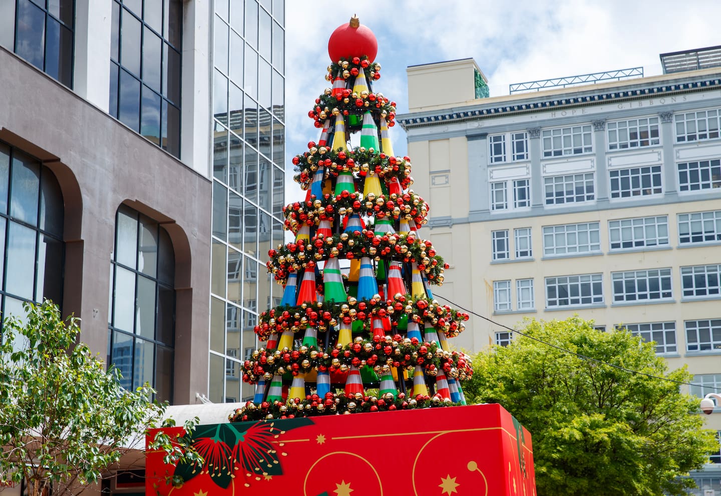 Last year Wellington's Christmas tree was constructed from colourful road cones. Photo / Mark Mitchell