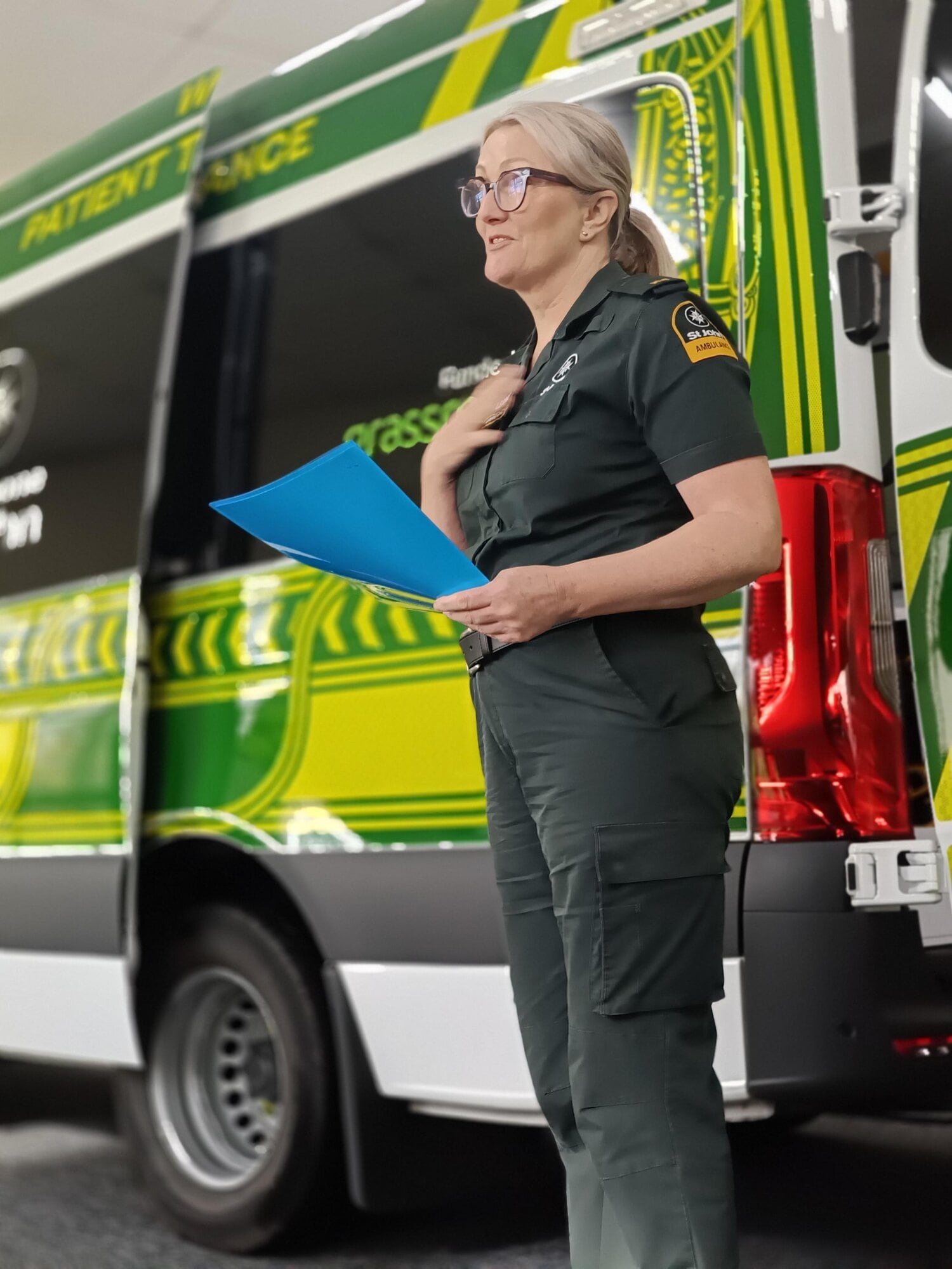  HHStJ patient transfer services operations manager Leanne Mckinnon speaking at the vehicle dedication. Photo / Supplied