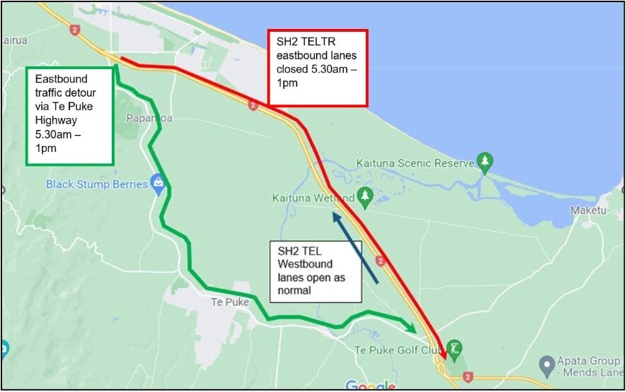  The eastbound lanes of the Tauranga Eastern Link will be closed this weekend for the Mount Festival of Multisport. Image / NZTA