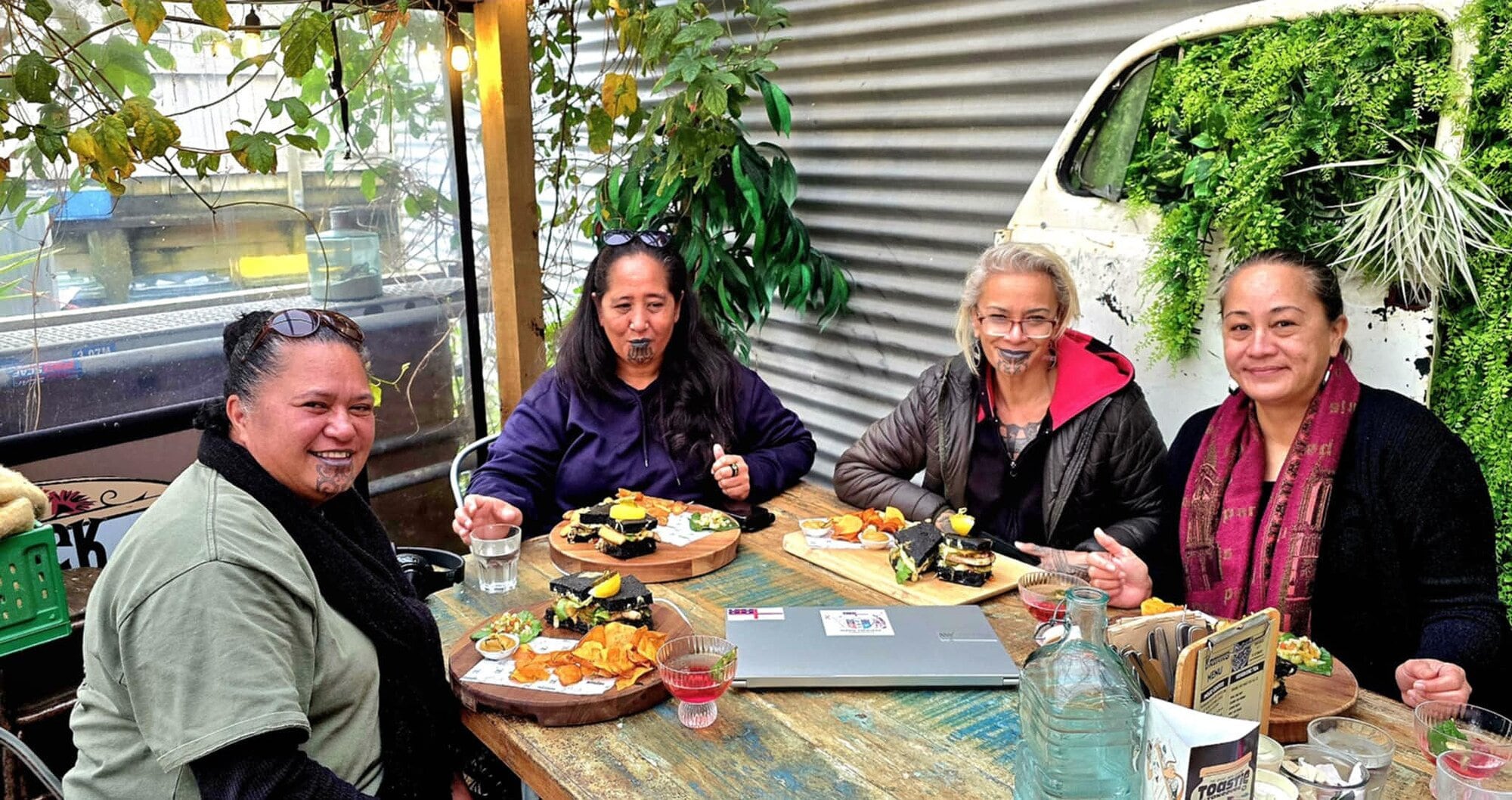 Kararaina Sydney, Horiana Wimutu, Maringirangi Pohatu, and Missy Wimutu who contributed to the Taniwha Toastie design. Photo / Supplied.