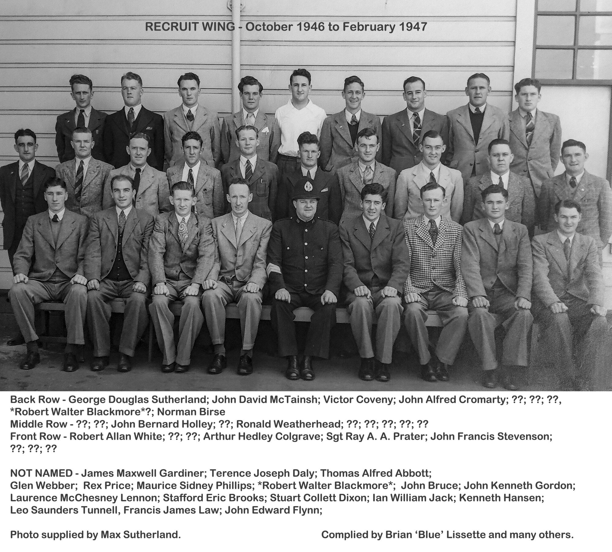  Wing of 1946 &ndash; the ID of 16 of the 27 graduates remains a mystery.  Photo / Supplied