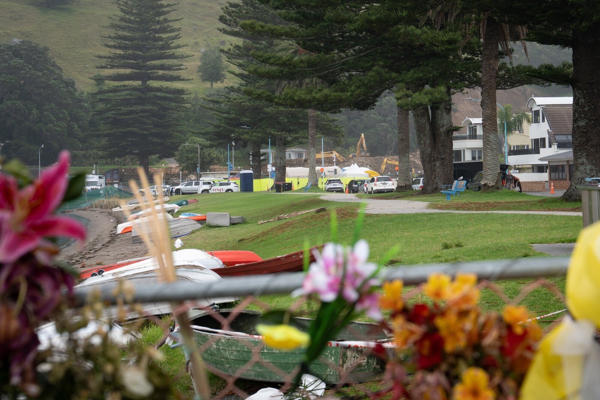 A memorial for victims on the corner of The Mall and Leinster Avenue after a tragic landslide at a nearby Mount Maunganui campground. Photo / Anna Heath 