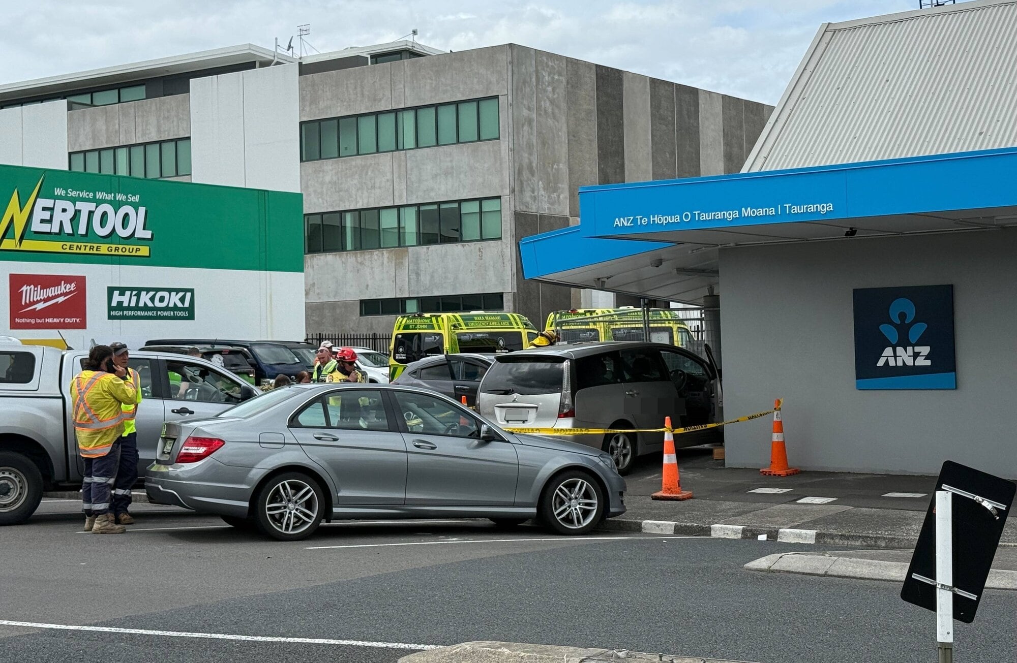 The car hit the ANZ bank on St John St on Thursday. Photo / Bijou Johnson