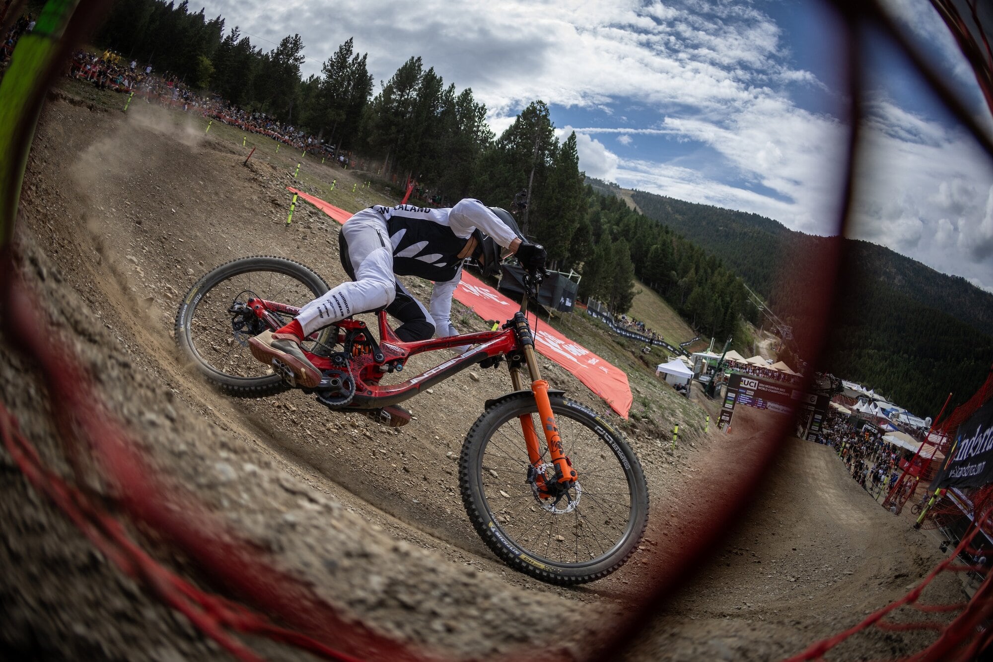 Kiwi rider Tuhoto-Ariki Pene in action during last year’s downhill final at the UCI MTB World Championships. Photo / SWPix