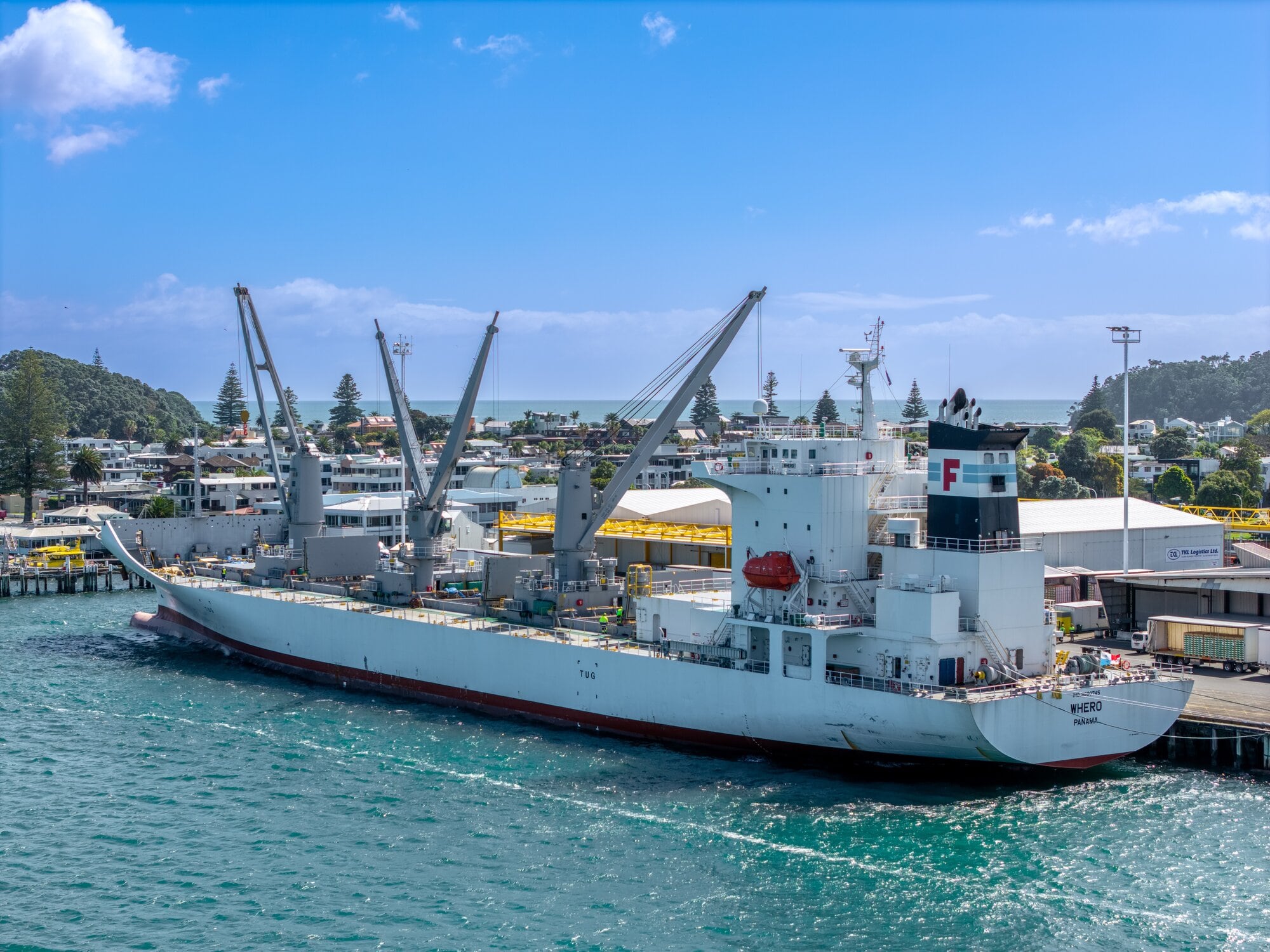 The Whero docked at the Port of Tauranga. Photo / Vinnie Maniot, Liquid Pictures