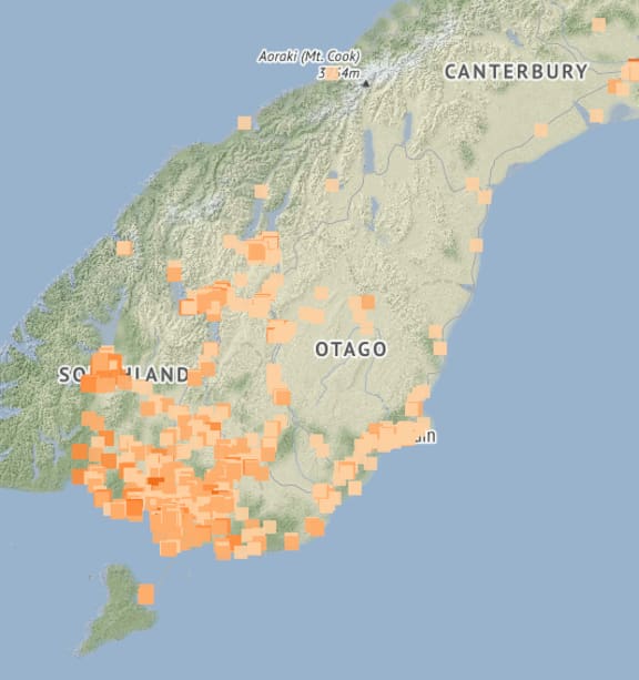 A strong earthquake has struck off the lower South Island. Photo / GeoNet A strong earthquake has struck off the lower South Island. Photo / GeoNet
