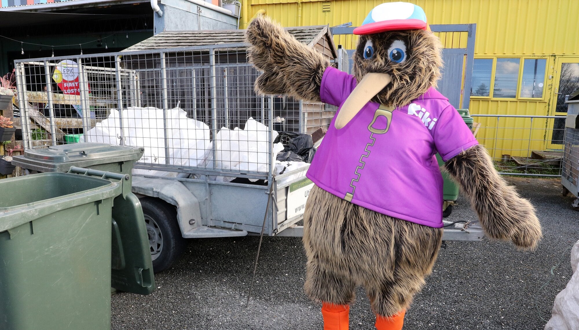  Kiki Kiwi with the collected rubbish. Photo / Stuart Whitaker