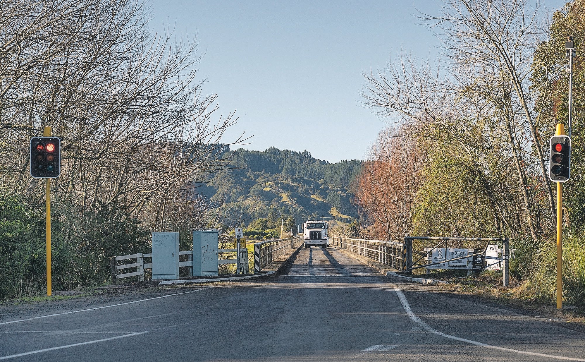  A heavy vehicle bumping its way across the Pekatahi Bridge surface on Wednesday Photo / Troy Baker