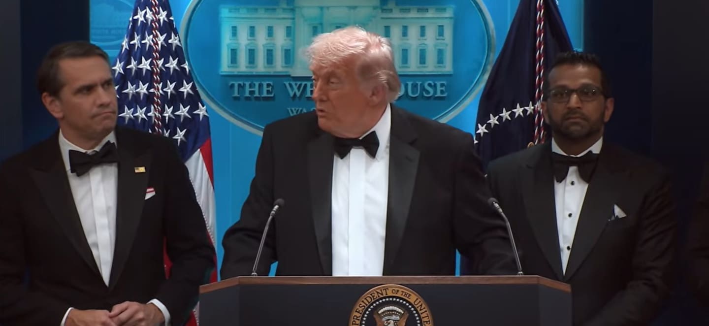 President Donald Trump at his White House news conference after shots were fired at the White House Correspondents’ Dinner. Image / The White House