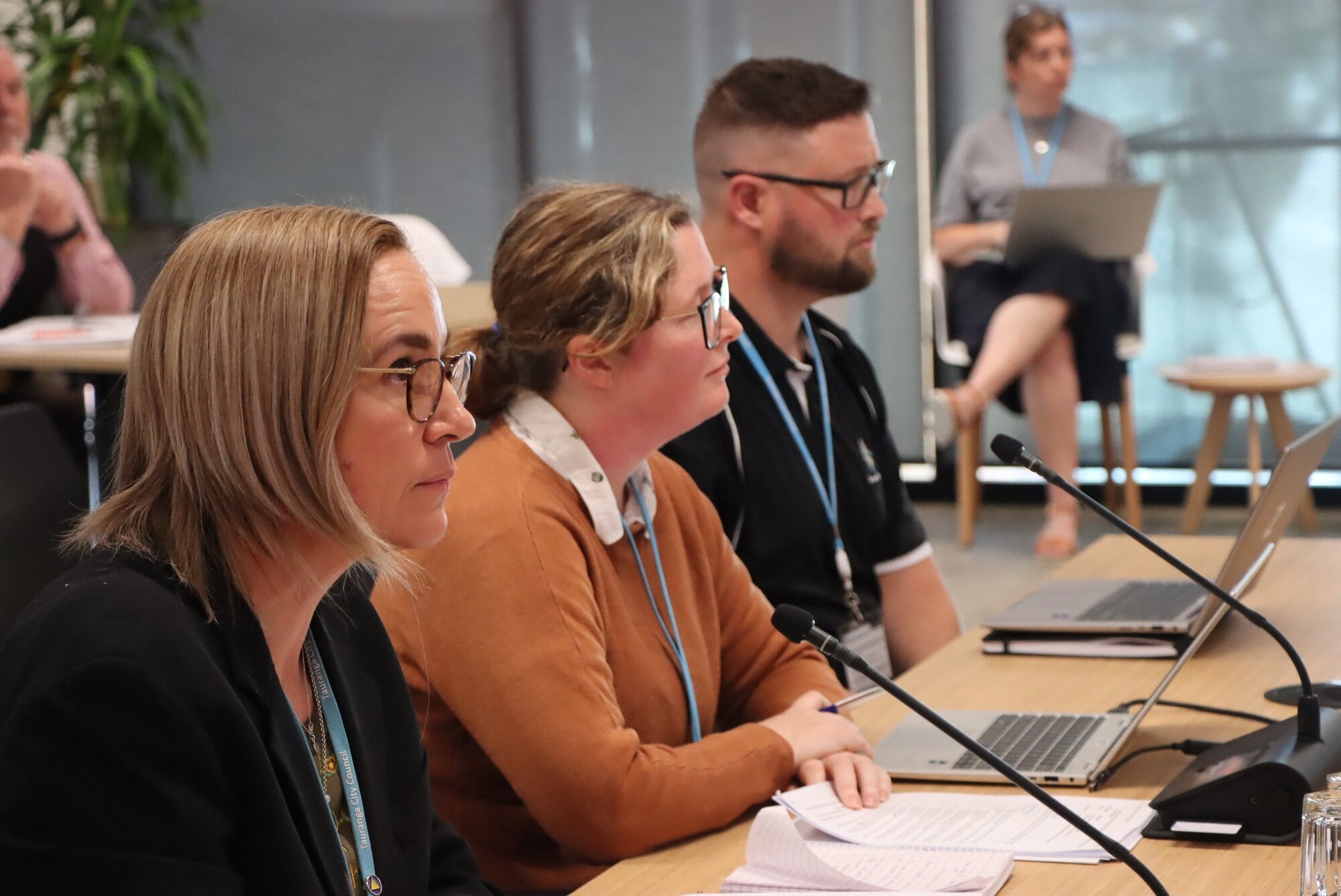  Tauranga City Council general manager of regulatory and community services, Sarah Omundsen, policy analyst Vicky Grant-Ussher and animal services team leader Oscar Mossop. Photo / Ayla Yeoman
