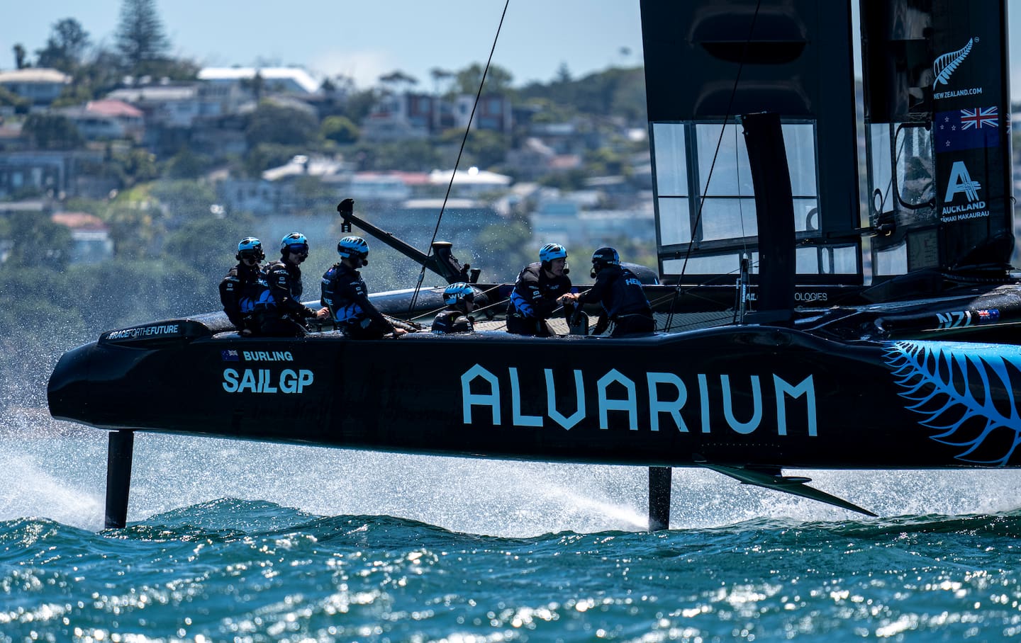 The Black Foils during a training session on the Hauraki Gulf this week. Photo / Bob Martin, SailGP