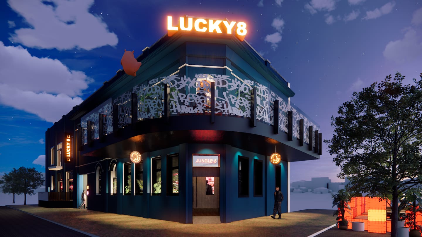 Renders show Wong's plans for the two-level venue, with Jungle 8 downstairs and Lucky 8 above with outdoor balcony seating overlooking Courtenay Place. Photo / Supplied