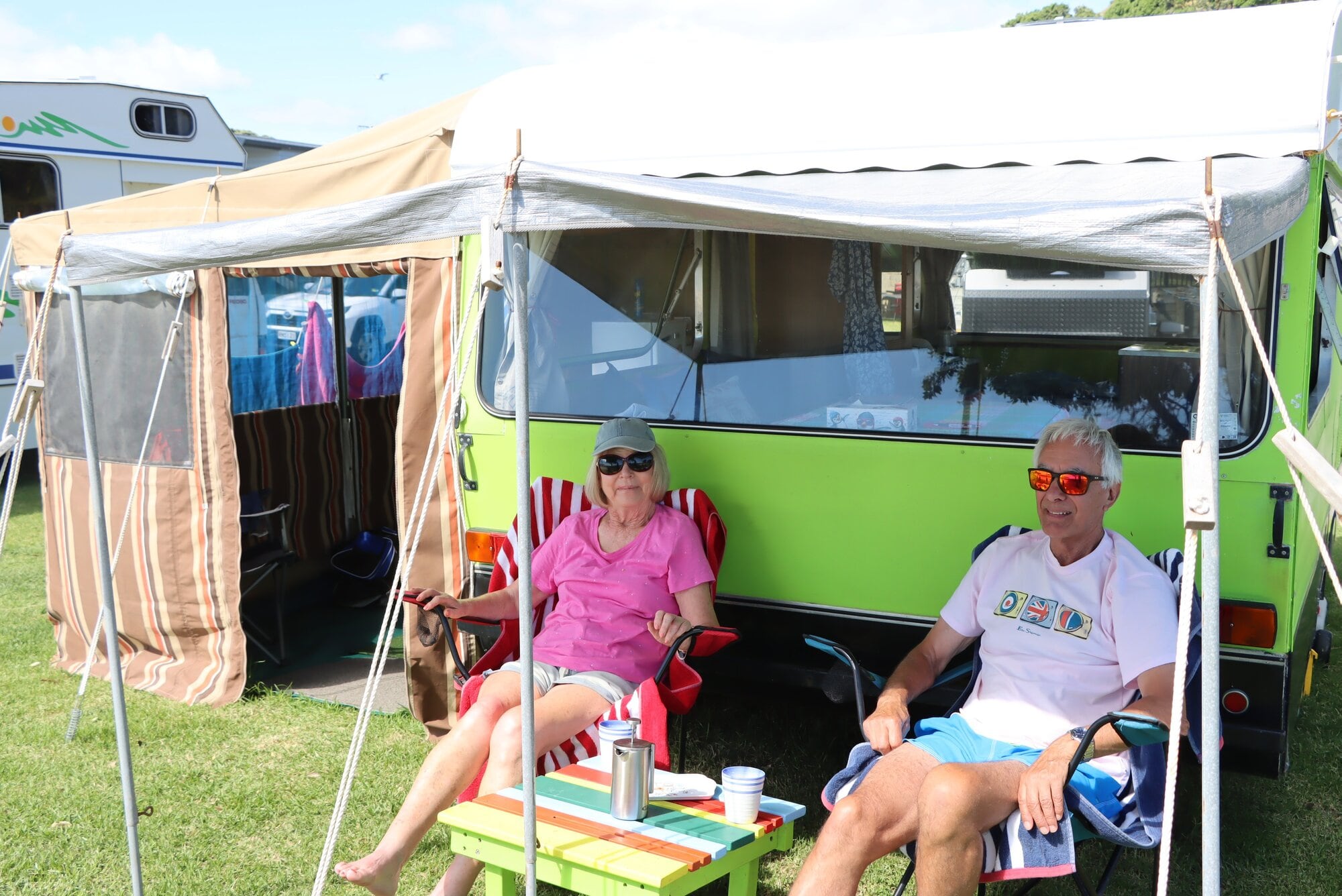 Campers at Mount Maunganui Campground Lynne Pratley (left) and John Slade. Photo / Kaitlyn Morrell