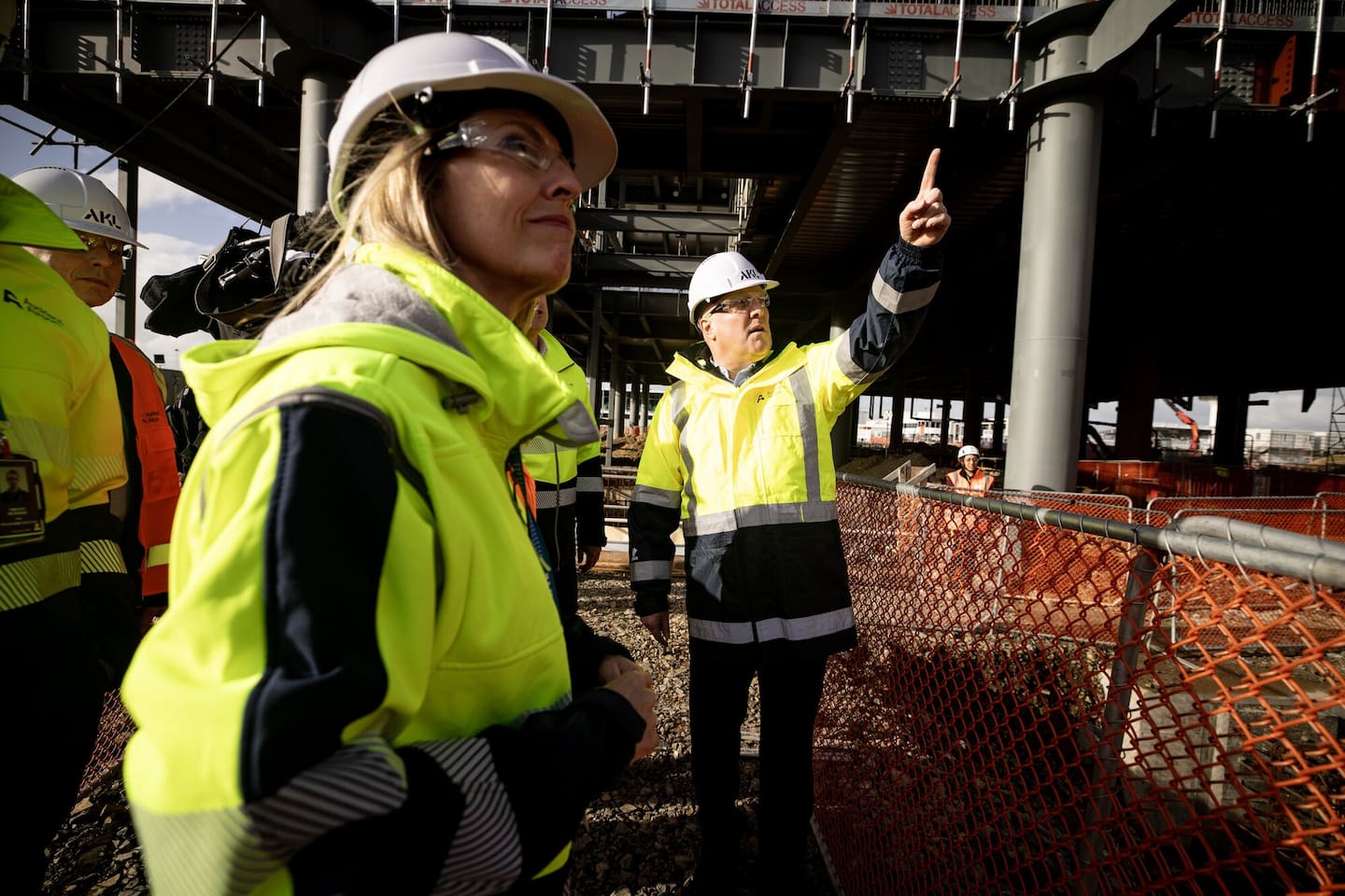 Prime Minister Christopher Luxon on a tour of Auckland International Airport’s integrated terminal build site with airport chief executive Carrie Hurihanganui in June. Photo / Dean Purcell