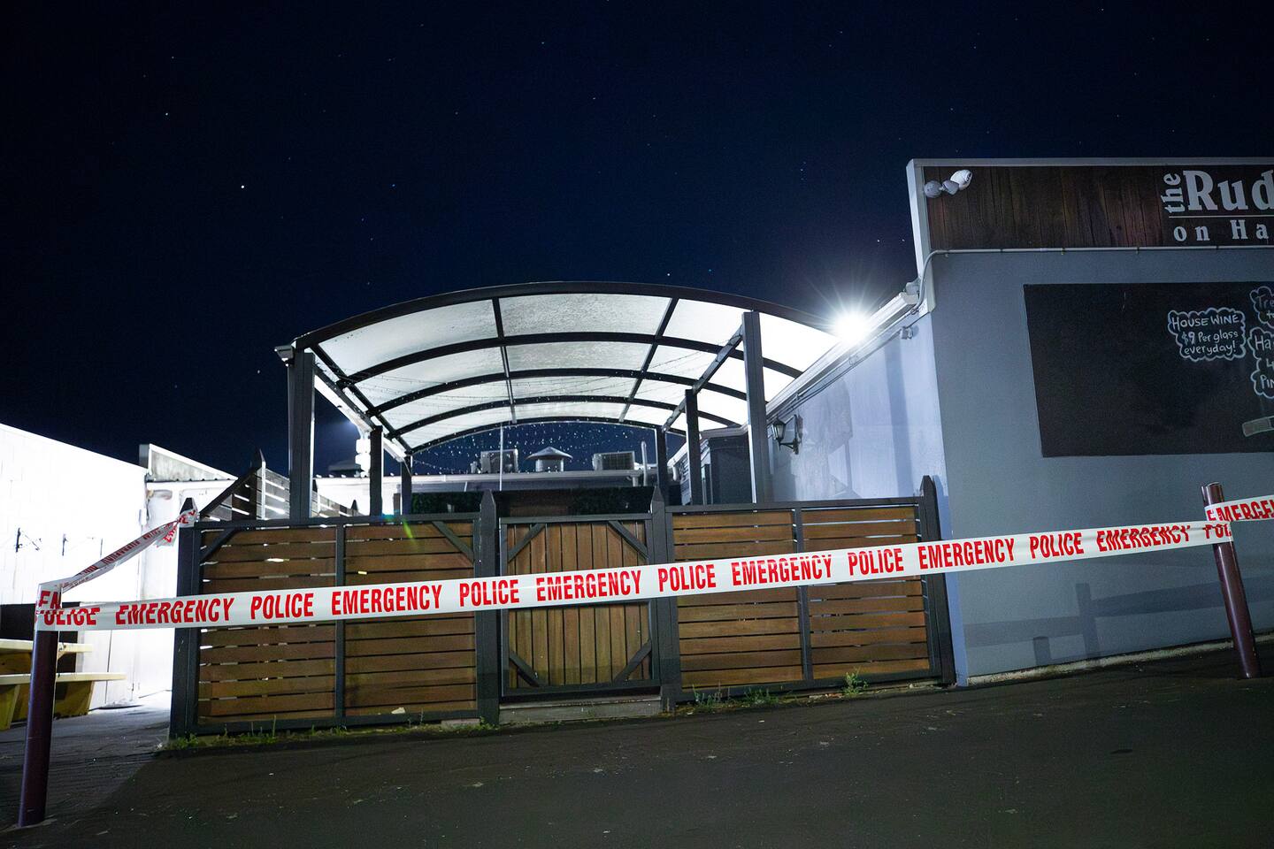 Armed robbers are on the run after presenting a firearm during a hold-up at The Rudder on Hauraki bar on Lake Rd, Northcote, around midnight. Photo / Hayden Woodward