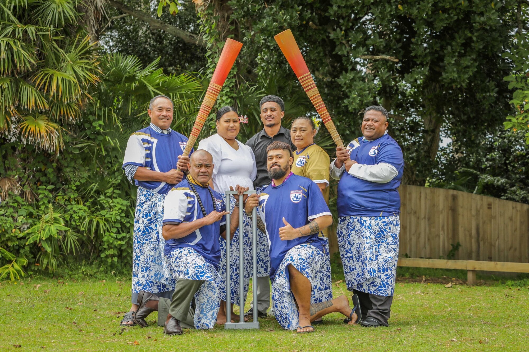 : Some members of the Samoan AOG with their pate, or kilikiti bats. From left, Falefa Momoemausu, Peleti Lupematasila, Osana Faamanu, Saia Faalupega, Elisapeta Gisa, Saifoloi Faamanu and Lelilio Faalupega. Photo / Kelly O’Hara