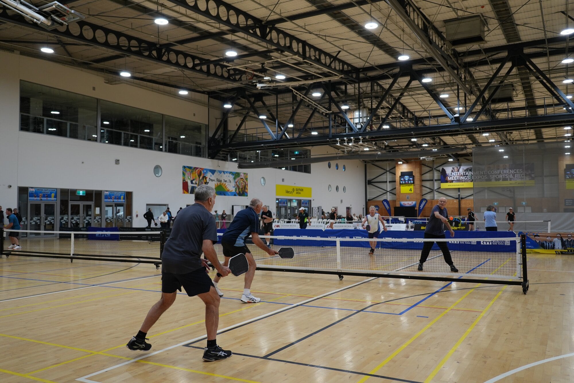  Bob Smith and Warick Floyd during a match at the Mount Pickleball Classic on September 12 at Mercury Baypark. Photo / Bijou Johnson.