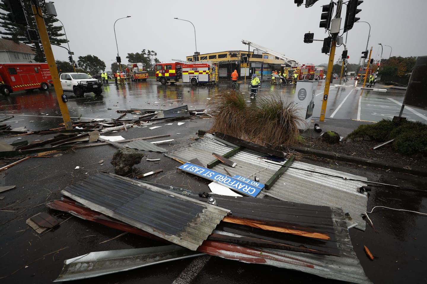 A building suffered severe damage in Avondale this morning as a result of the storm. Photo / Hayden Woodward