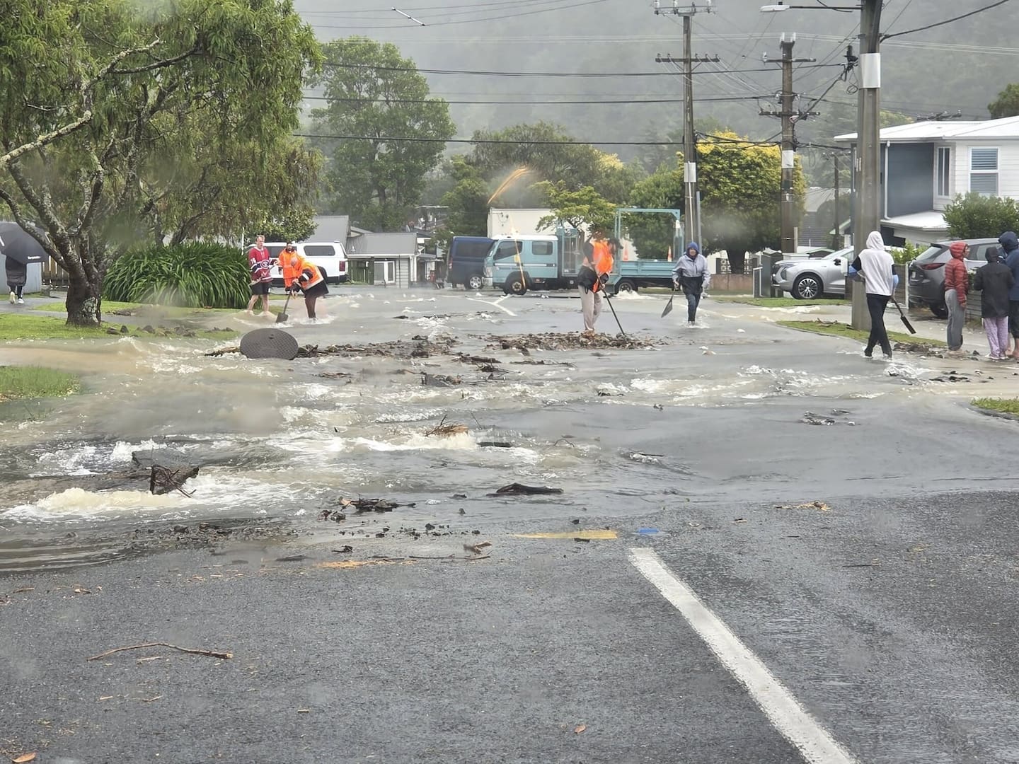 Kamahi St, Stokes Valley, Lower Hutt, has been badly damaged during flooding.