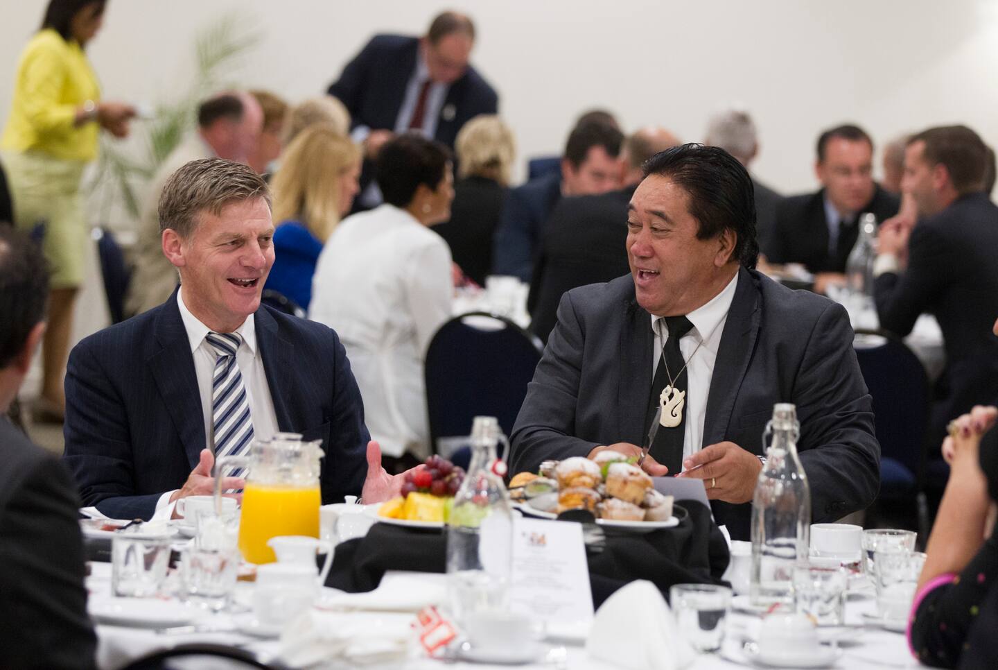 Tau has held significant positions that involved attempts at negotiating a Ngāpuhi settlement pictured here in 2015 with then Deputy Prime Minister Bill English.  Photo / NZME