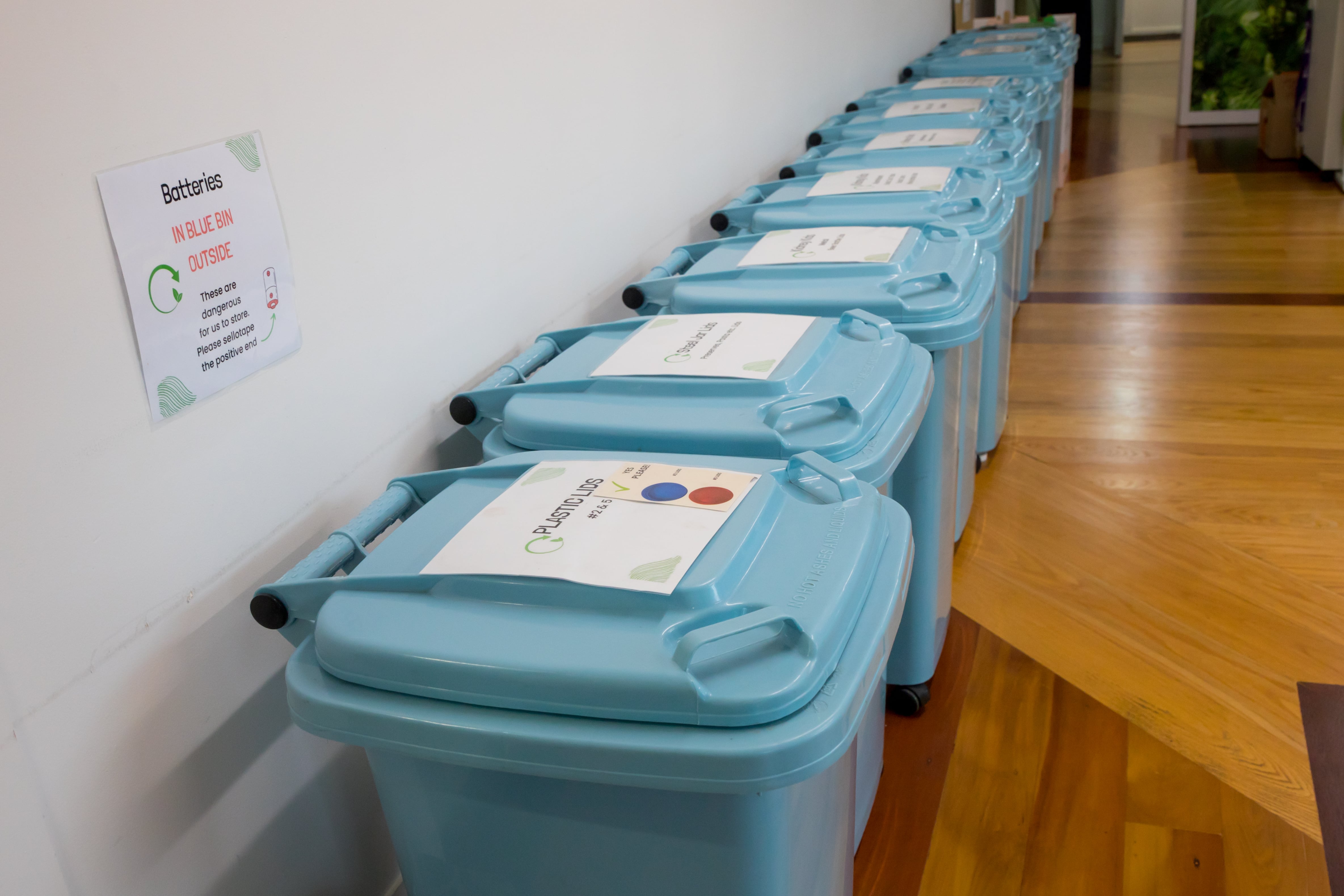 The separate bins for recycling at Envirohub. Photo / Jo Jones