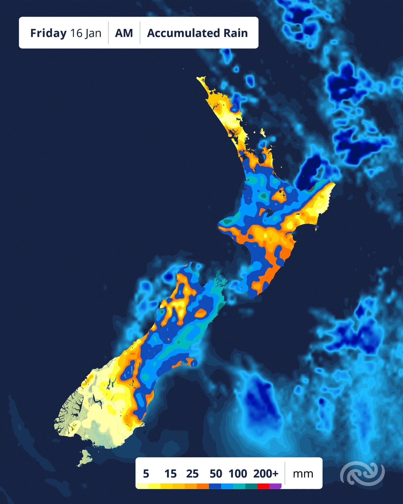  Heavy rain is forecast for the region for most on Friday. Image / MetService