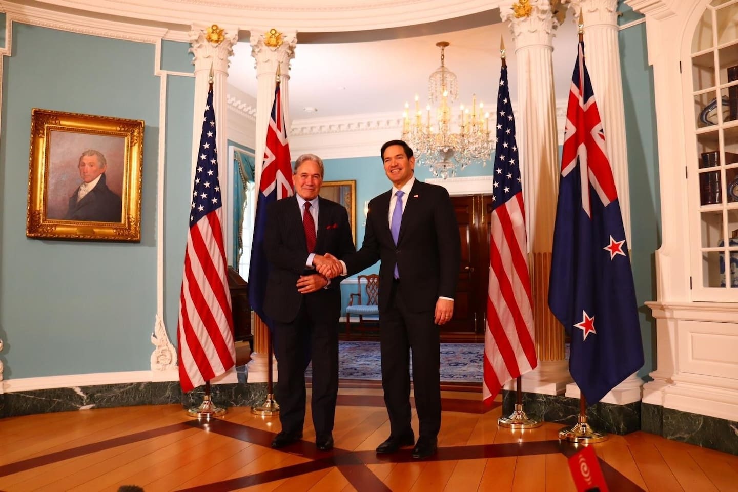 Foreign Minister Winston Peters meeting US Secretary of State Marco Rubio in Washington DC in March 2025. Photo / US State Dept