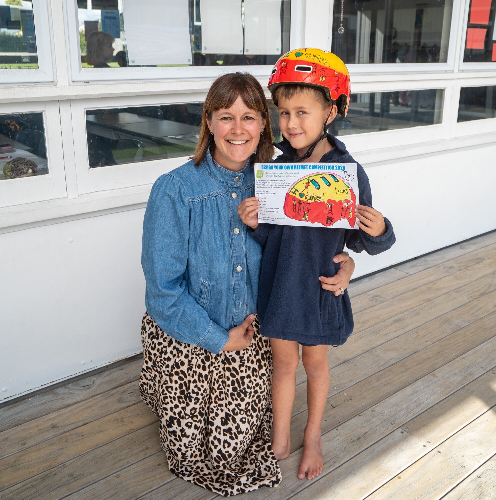  Ethan Fourie from Ōtūmoetai Primary School won the Year 1 and 2 category of the 2026 &lsquo;Design Your Own Helmet&rsquo; competition. Photo / Supplied