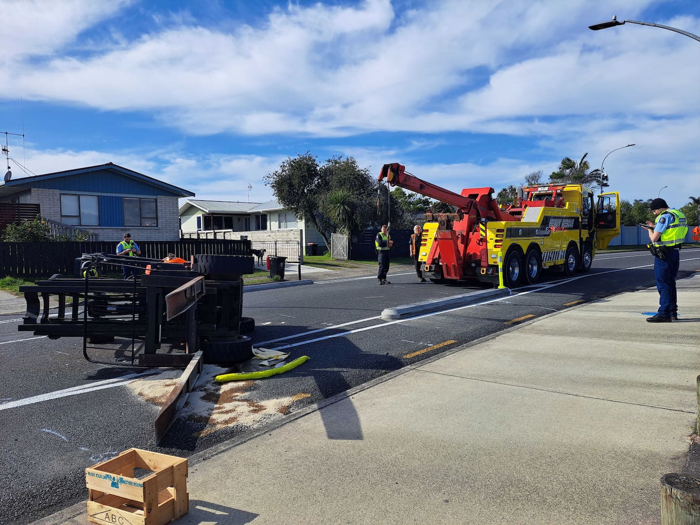 The forklift rolled on Links Ave near Links Ave Reserve on Monday. Photo / Sandra Conchie
