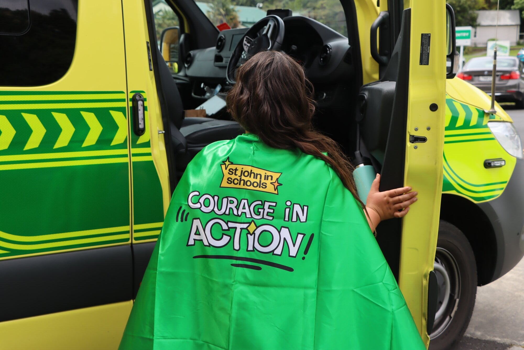 Kalia Saia with her Hato Hone St John Courage in Action hero cape. Photo / Ayla Yeoman