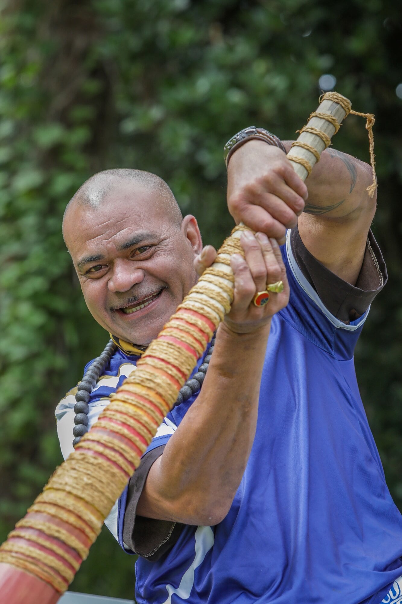 Samoan AOG’s Peleti Lupematasila plays an aggressive hook shot with his pate, or kilikiti bat, before tomorrow’s Ferguson Park tournament. Photo / Kelly O’Hara