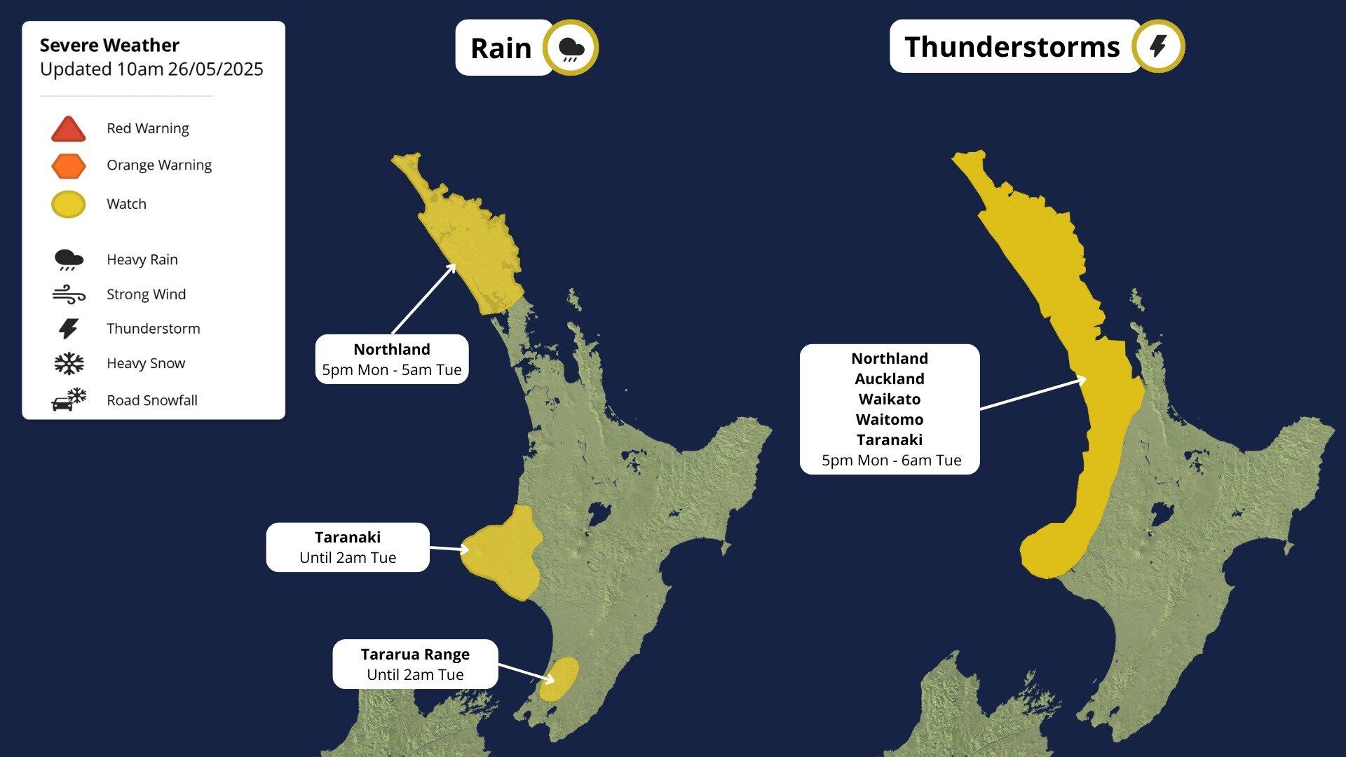  Severe weather is on the cards for places around the North Island. Image / MetService