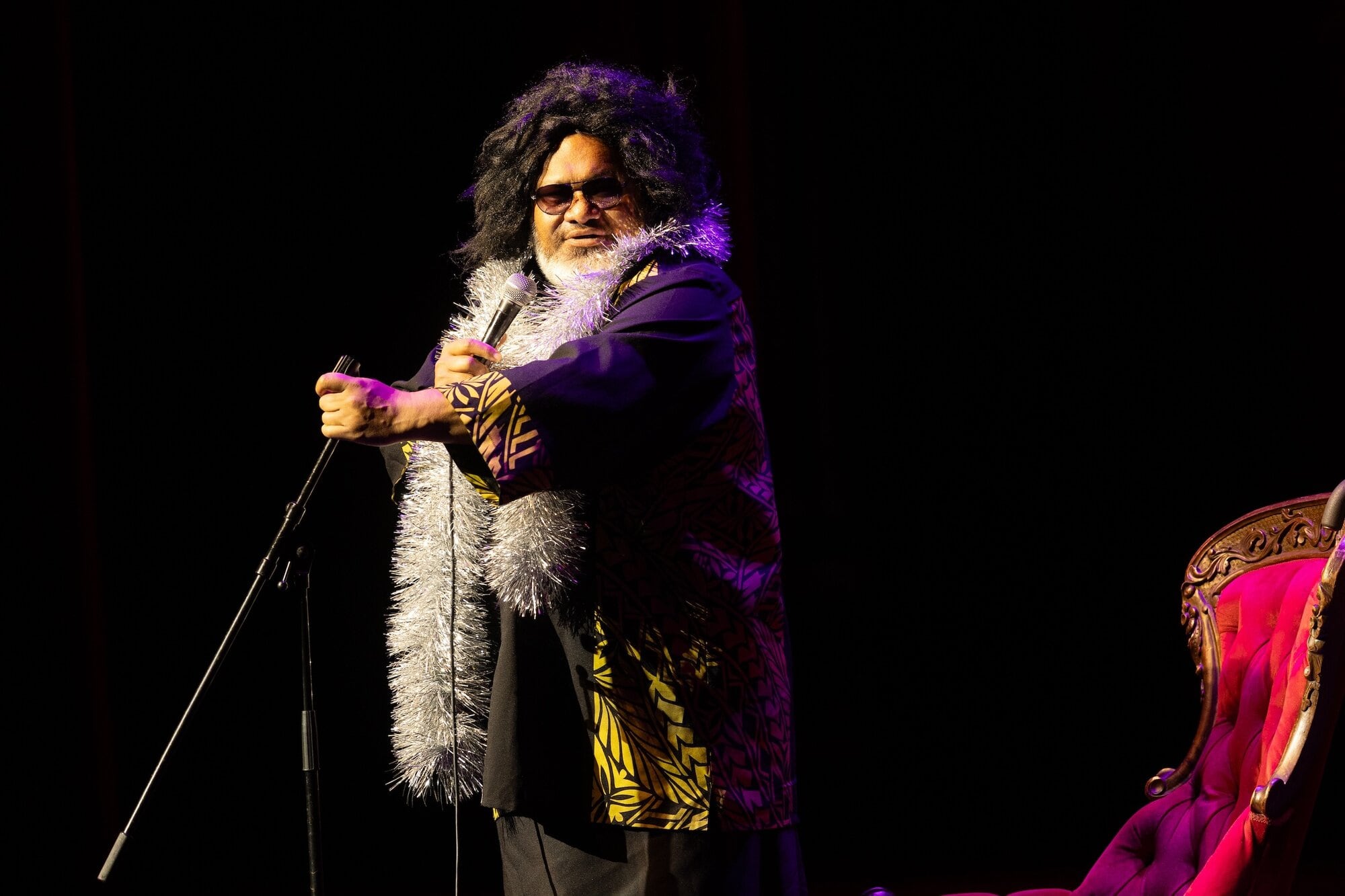  Tofiga Fepulea'i dressed as one of his original characters for his 'Shuuush Your Mouf' tour. 